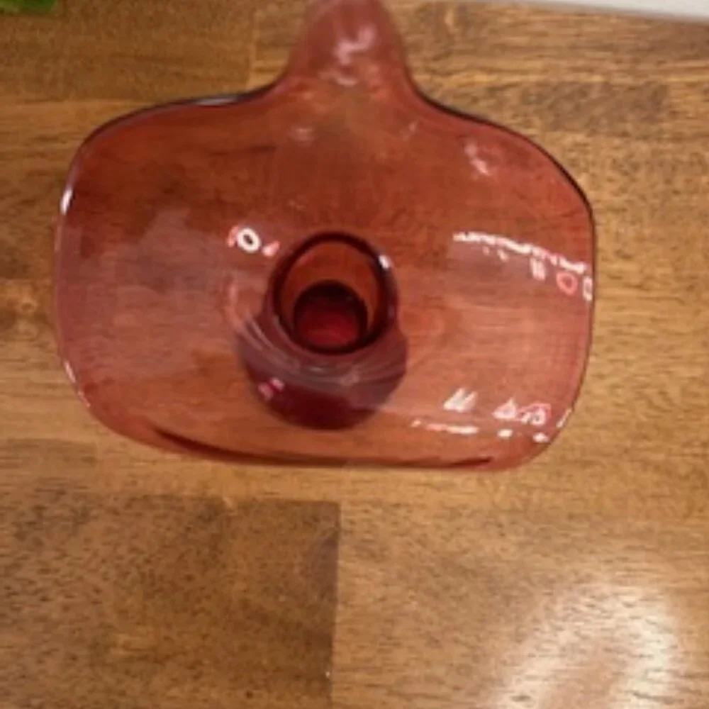 Vintage Cranberry‎ Glass Jack-in-the-Pulpit Vase Hand Blown Art Glass MCM Decor - Picture 4 of 5